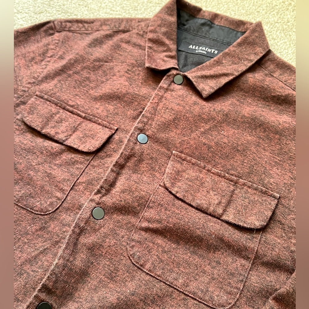 Mens All Saints Cotton Button Up Shirt XS Chocolate Brown EUC